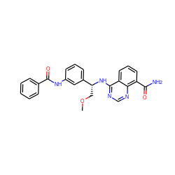 COC[C@@H](Nc1ncnc2c(C(N)=O)cccc12)c1cccc(NC(=O)c2ccccc2)c1 ZINC000114343979