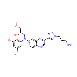 COC[C@@H](O)CN(c1cc(OC)cc(OC)c1)c1ccc2ncc(-c3cnn(CCCN)c3)nc2c1 ZINC000219371692