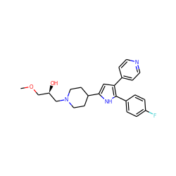 COC[C@@H](O)CN1CCC(c2cc(-c3ccncc3)c(-c3ccc(F)cc3)[nH]2)CC1 ZINC000028527817