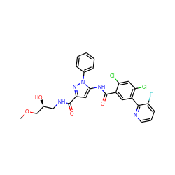 COC[C@@H](O)CNC(=O)c1cc(NC(=O)c2cc(-c3ncccc3F)c(Cl)cc2Cl)n(-c2ccccc2)n1 ZINC001772620828