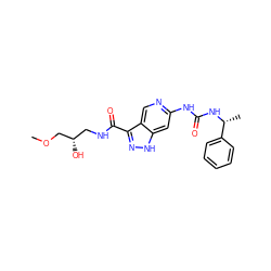 COC[C@@H](O)CNC(=O)c1n[nH]c2cc(NC(=O)N[C@H](C)c3ccccc3)ncc12 ZINC000261191747