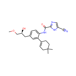 COC[C@@H](O)Cc1ccc(NC(=O)c2ncc(C#N)[nH]2)c(C2=CCC(C)(C)CC2)c1 ZINC000146939796