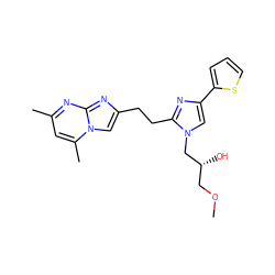 COC[C@@H](O)Cn1cc(-c2cccs2)nc1CCc1cn2c(C)cc(C)nc2n1 ZINC000117883477