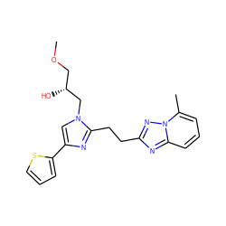 COC[C@@H](O)Cn1cc(-c2cccs2)nc1CCc1nc2cccc(C)n2n1 ZINC000117868814