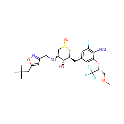 COC[C@@H](Oc1cc(C[C@@H]2C[S@+]([O-])C[C@H](NCc3cc(CC(C)(C)C)on3)[C@H]2O)cc(F)c1N)C(F)(F)F ZINC000138282999