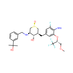 COC[C@@H](Oc1cc(C[C@@H]2C[S@+]([O-])C[C@H](NCc3cccc(C(C)(C)O)c3)[C@H]2O)cc(F)c1N)C(F)(F)F ZINC000138324215