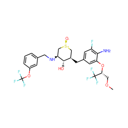COC[C@@H](Oc1cc(C[C@@H]2C[S@+]([O-])C[C@H](NCc3cccc(OC(F)(F)F)c3)[C@H]2O)cc(F)c1N)C(F)(F)F ZINC000138289028