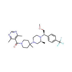 COC[C@@H](c1ccc(C(F)(F)F)cc1)N1CCN(C2(C)CCN(C(=O)c3c(C)ncnc3C)CC2)C[C@@H]1C ZINC000022010579