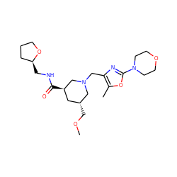 COC[C@@H]1C[C@@H](C(=O)NC[C@H]2CCCO2)CN(Cc2nc(N3CCOCC3)oc2C)C1 ZINC000071335445