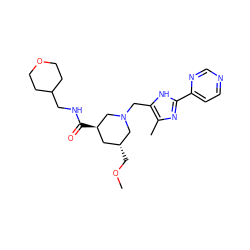 COC[C@@H]1C[C@@H](C(=O)NCC2CCOCC2)CN(Cc2[nH]c(-c3ccncn3)nc2C)C1 ZINC000071334621