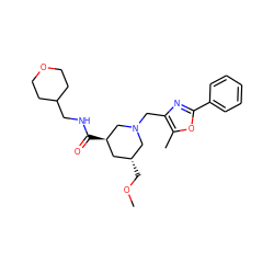 COC[C@@H]1C[C@@H](C(=O)NCC2CCOCC2)CN(Cc2nc(-c3ccccc3)oc2C)C1 ZINC000071331875