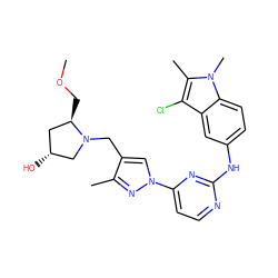 COC[C@@H]1C[C@@H](O)CN1Cc1cn(-c2ccnc(Nc3ccc4c(c3)c(Cl)c(C)n4C)n2)nc1C ZINC000169709024