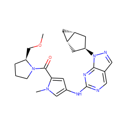 COC[C@@H]1CCCN1C(=O)c1cc(Nc2ncc3cnn([C@H]4C[C@@H]5C[C@@H]5C4)c3n2)cn1C ZINC000101500494