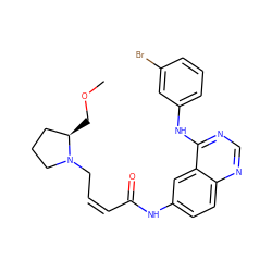 COC[C@@H]1CCCN1C/C=C\C(=O)Nc1ccc2ncnc(Nc3cccc(Br)c3)c2c1 ZINC000087609151