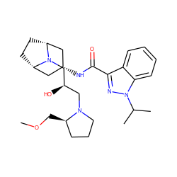 COC[C@@H]1CCCN1C[C@@H](O)CN1[C@H]2CC[C@@H]1C[C@H](NC(=O)c1nn(C(C)C)c3ccccc13)C2 ZINC000101514832