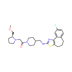 COC[C@@H]1CCCN1CC(=O)N1CCC(CNc2nc3c(s2)CCCc2ccc(F)cc2-3)CC1 ZINC000026492183