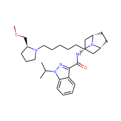 COC[C@@H]1CCCN1CCCCCCN1[C@H]2CC[C@@H]1C[C@H](NC(=O)c1nn(C(C)C)c3ccccc13)C2 ZINC000101514814