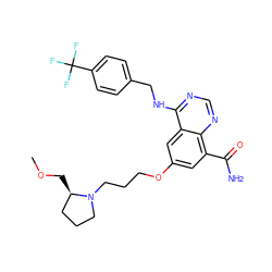 COC[C@@H]1CCCN1CCCOc1cc(C(N)=O)c2ncnc(NCc3ccc(C(F)(F)F)cc3)c2c1 ZINC000114346810