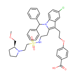 COC[C@@H]1CCCN1CCS(=O)(=O)NCCc1c(CCOc2ccc(C(=O)O)cc2)c2cc(Cl)ccc2n1C(c1ccccc1)c1ccccc1 ZINC000049872481