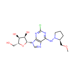 COC[C@@H]1CCCN1Nc1nc(Cl)nc2c1ncn2[C@@H]1O[C@H](CO)[C@@H](O)[C@H]1O ZINC000026578617