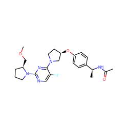 COC[C@@H]1CCCN1c1ncc(F)c(N2CC[C@@H](Oc3ccc([C@H](C)NC(C)=O)cc3)C2)n1 ZINC000261154844