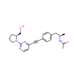 COC[C@@H]1CCCN1c1nccc(C#Cc2ccc(C[C@@H](C)NC(C)=O)cc2)n1 ZINC000113409551