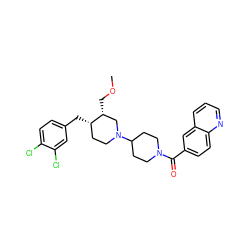 COC[C@@H]1CN(C2CCN(C(=O)c3ccc4ncccc4c3)CC2)CC[C@@H]1Cc1ccc(Cl)c(Cl)c1 ZINC000028132125