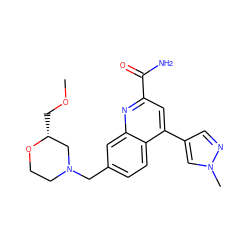 COC[C@@H]1CN(Cc2ccc3c(-c4cnn(C)c4)cc(C(N)=O)nc3c2)CCO1 ZINC000205640034