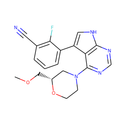 COC[C@@H]1CN(c2ncnc3[nH]cc(-c4cccc(C#N)c4F)c23)CCO1 ZINC000224890945