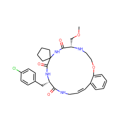 COC[C@@H]1NCCOc2ccccc2/C=C\CNC(=O)[C@H](Cc2ccc(Cl)cc2)NC(=O)C2(CCCC2)NC1=O ZINC001772636742