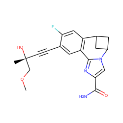 COC[C@](C)(O)C#Cc1cc2c(cc1F)C1CC(C1)n1cc(C(N)=O)nc1-2 ZINC000219445959