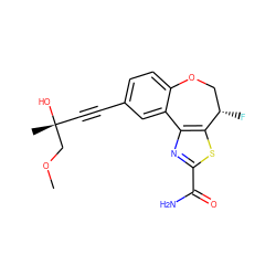 COC[C@](C)(O)C#Cc1ccc2c(c1)-c1nc(C(N)=O)sc1[C@@H](F)CO2 ZINC000219447037