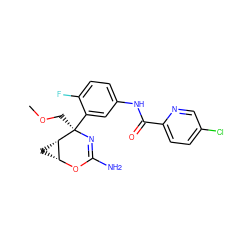 COC[C@]1(c2cc(NC(=O)c3ccc(Cl)cn3)ccc2F)N=C(N)O[C@@H]2C[C@@H]21 ZINC000226079401