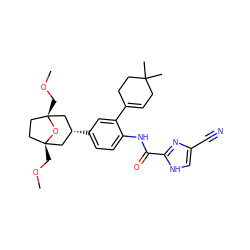 COC[C@]12CC[C@](COC)(C[C@H](c3ccc(NC(=O)c4nc(C#N)c[nH]4)c(C4=CCC(C)(C)CC4)c3)C1)O2 ZINC000100619441