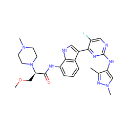 COC[C@H](C(=O)Nc1cccc2c(-c3nc(Nc4cn(C)nc4C)ncc3F)c[nH]c12)N1CCN(C)CC1 ZINC001772619269