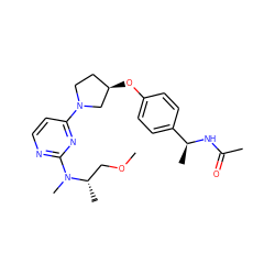 COC[C@H](C)N(C)c1nccc(N2CC[C@@H](Oc3ccc([C@H](C)NC(C)=O)cc3)C2)n1 ZINC000261186982