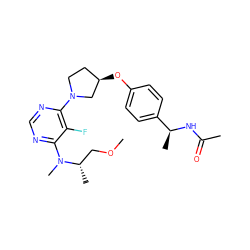 COC[C@H](C)N(C)c1ncnc(N2CC[C@@H](Oc3ccc([C@H](C)NC(C)=O)cc3)C2)c1F ZINC000261186753