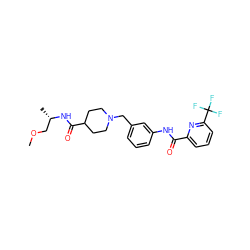 COC[C@H](C)NC(=O)C1CCN(Cc2cccc(NC(=O)c3cccc(C(F)(F)F)n3)c2)CC1 ZINC001772596915