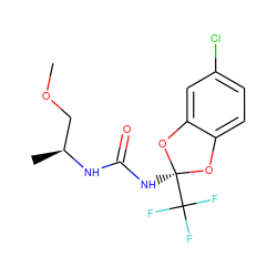 COC[C@H](C)NC(=O)N[C@@]1(C(F)(F)F)Oc2ccc(Cl)cc2O1 ZINC000002725383