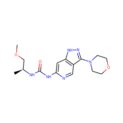 COC[C@H](C)NC(=O)Nc1cc2[nH]nc(N3CCOCC3)c2cn1 ZINC001772648131