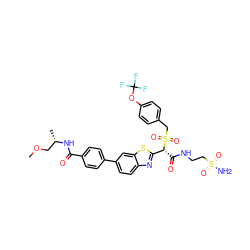 COC[C@H](C)NC(=O)c1ccc(-c2ccc3nc([C@@H](C(=O)NCCS(N)(=O)=O)S(=O)(=O)Cc4ccc(OC(F)(F)F)cc4)sc3c2)cc1 ZINC000222118571