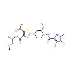 COC[C@H](C)NC(=O)c1nc(N2CC[C@@H](NC(=O)c3[nH]c(C)c(Cl)c3Cl)[C@@H](OC)C2)sc1C(=O)O ZINC000136319904