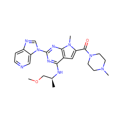 COC[C@H](C)Nc1nc(-n2cnc3ccncc32)nc2c1cc(C(=O)N1CCN(C)CC1)n2C ZINC000028822413