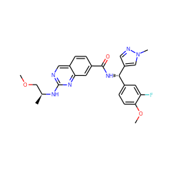COC[C@H](C)Nc1ncc2ccc(C(=O)N[C@@H](c3ccc(OC)c(F)c3)c3cnn(C)c3)cc2n1 ZINC000205050477