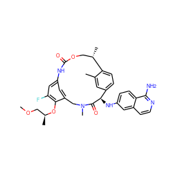 COC[C@H](C)Oc1c(F)cc2cc1CN(C)C(=O)[C@H](Nc1ccc3c(N)nccc3c1)c1ccc(c(C)c1)[C@@H](C)COC(=O)N2 ZINC001772585802