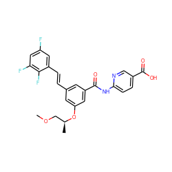 COC[C@H](C)Oc1cc(/C=C/c2cc(F)cc(F)c2F)cc(C(=O)Nc2ccc(C(=O)O)cn2)c1 ZINC000095597154