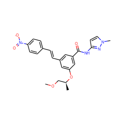 COC[C@H](C)Oc1cc(/C=C/c2ccc([N+](=O)[O-])cc2)cc(C(=O)Nc2ccn(C)n2)c1 ZINC000095594676