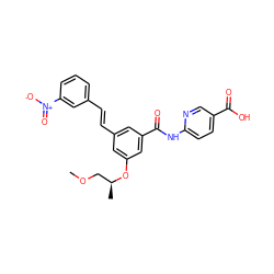 COC[C@H](C)Oc1cc(/C=C/c2cccc([N+](=O)[O-])c2)cc(C(=O)Nc2ccc(C(=O)O)cn2)c1 ZINC000095593551