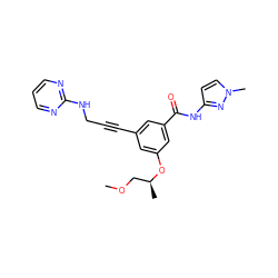 COC[C@H](C)Oc1cc(C#CCNc2ncccn2)cc(C(=O)Nc2ccn(C)n2)c1 ZINC000473128062