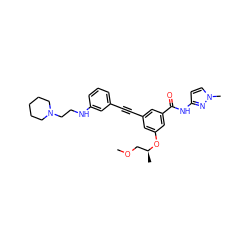 COC[C@H](C)Oc1cc(C#Cc2cccc(NCCN3CCCCC3)c2)cc(C(=O)Nc2ccn(C)n2)c1 ZINC000473125502